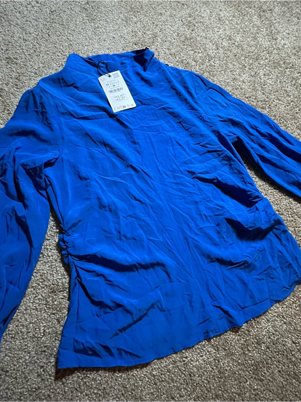 Zara Blue Top with Brown Suede A-Line Skirt
